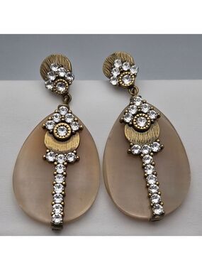 Rare Silpada Gold Lucite Dangle Earrings w/Cubic Zirconia Statement Estate Sale